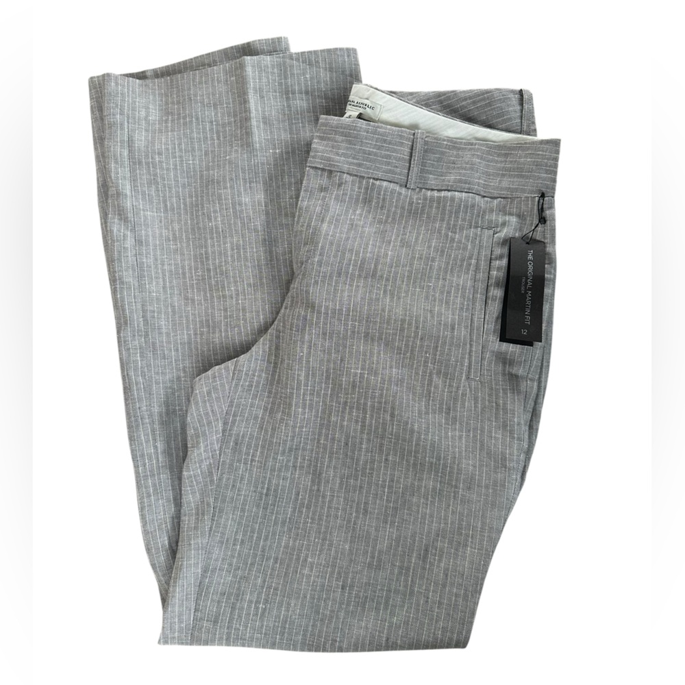 Banana Republic The Martin Fit Gray Pinstripe Dress Pants 100% Linen Size 12 - Picture 4 of 9
